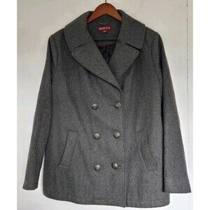 Merona Coat Womens 2XL Grey Wool Blend Military Winter Old Money Classy Timeless